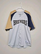 Milwaukee Brewers Dynasty Men's Embroidered Gray Baseball Jersey MLB Size Large 