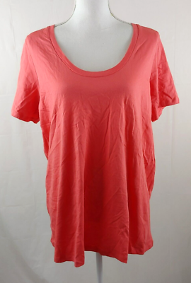Roamans Womens Top 14 16 Coral Pink XL Short Sleeve Soft Cotton