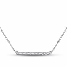 10k White Gold Womens Round Diamond Horizontal Bar Pendant Necklace 1/10 Cttw