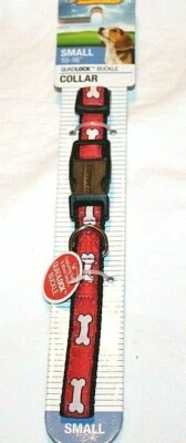 Ruffin' It Small Quadlock Buckle Dog Collar - Red w/ White Bones
