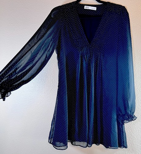 ZARA Minikleid Größe S schwarz Schweizer Punkte transparent fließend - Bild 4 von 8