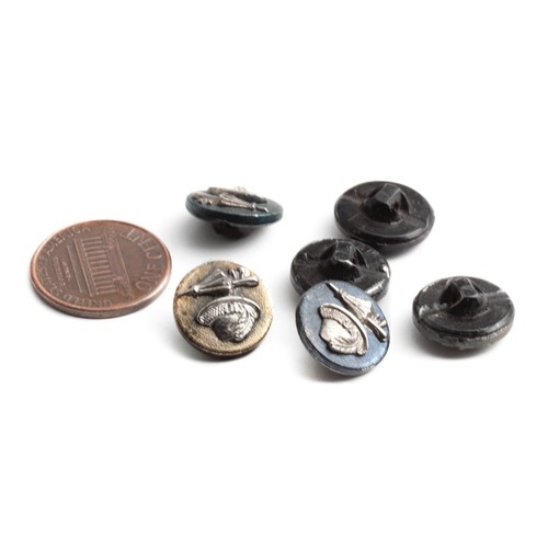 Lot (6) Antique Czech silver lustre Bavarian hat umbrella black glass buttons - Picture 2 of 2