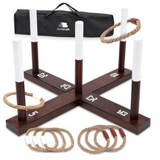 Ring Toss Game, Incl. 6 Rope Rings, Gifts for Kids Teens Boys Dark Brown