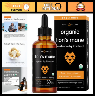 Organic Lion s Mane Tincture - Alcohol-Free Liquid Extract for Memory & Focus -