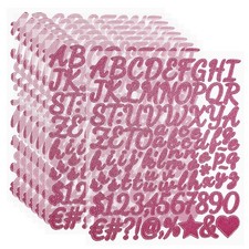 768Pcs, 1" Glitter Letter Stickers 8Sheets Number Stickers Rose Red