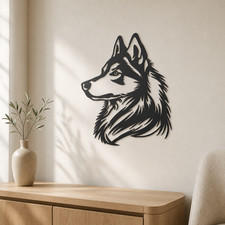 Husky Wall Art   Detailed Dog Portrait Silhouette  2 Sizes