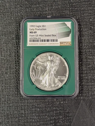 1992 MS69 EARLY PRODUCTION American Silver Eagle NGC - Minted In 1991 Green Core