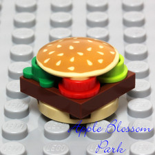 NUEVO Lego Minifigura Wendy's HAMBURGUESA - Carne Cuadrada Hamburguesa Comida con Bollo de Semillas de Sésamo