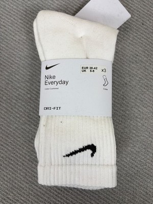 Nike Herren 3er Pack Everyday Crew Socken UK 5-8 weiß DRI-FIT Baumwolle gepolstert
