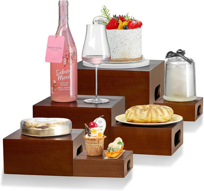 6-Piece Wooden Buffet Risers for Elegant Food Display at Events