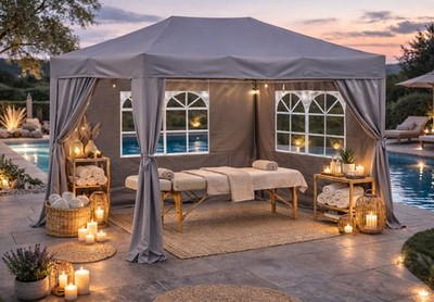 Faltpavillon 1,5 x 2,9 m Smoky Grau, 4 Easy-Klett Seitenwände 2 Reißverschlüsse