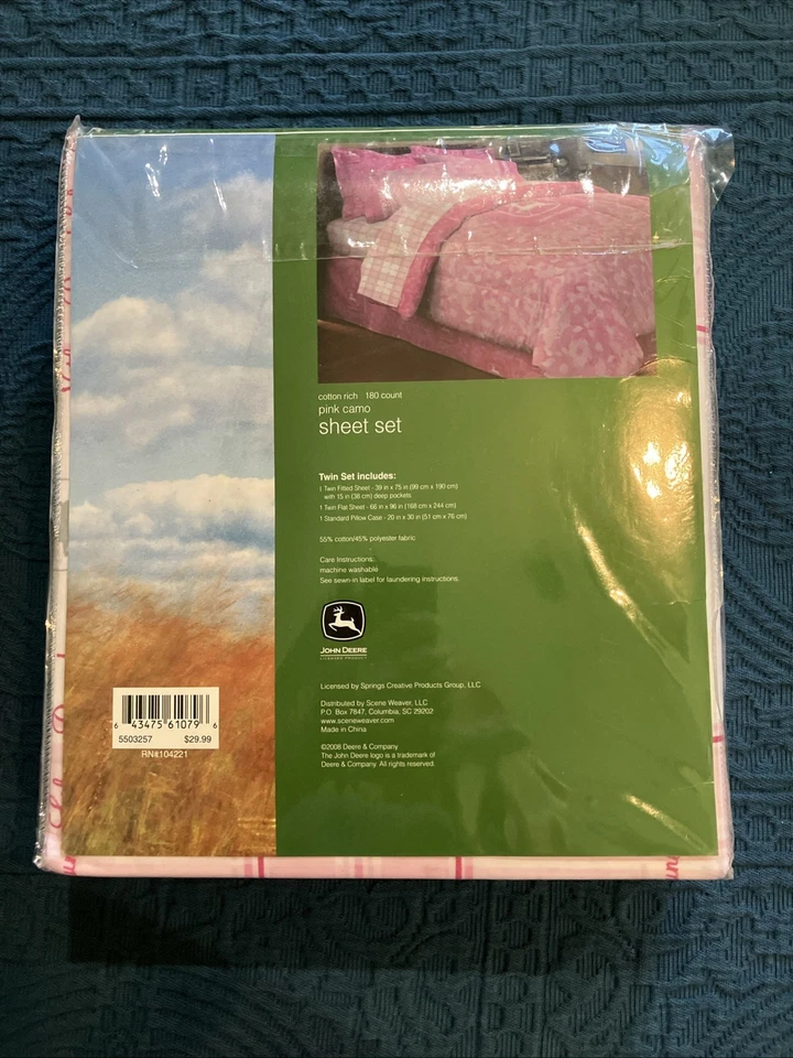 New John Deere 3 Pc. Twin Sheet Set Camo Pink Nothing Runs Like A Deere Sealed! - Image 4 of 4