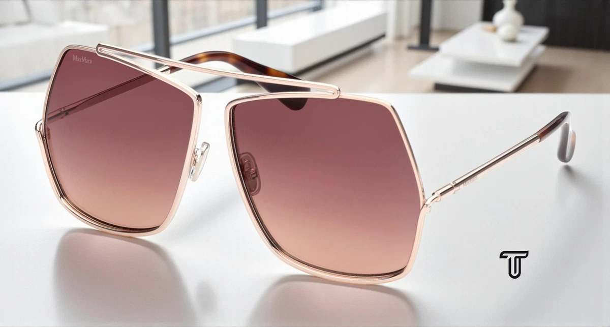 Max Mara Elsa MM0006 28F Geometric Sunglasses - Shiny Rose Gold/Brown Gradient Max Mara Elsa Sunglasses MM0006 28F Shiny Rose Gold - eye-oo.com main image 3