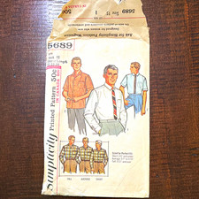 Simplicity 5689 Men  s Vintage Original Shirt Sewing Pattern Neck 15 Sleeve 32-34