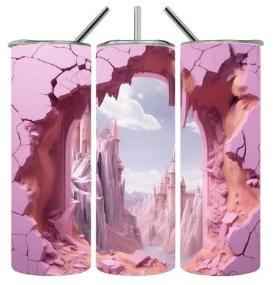 3D Effect Pink Castle In A Wall Hole 20oz Tumbler Insulated Travel Mug