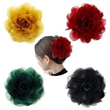 4 Pack Large Red Yellow Green Black Rose Flower Plastic Hair Claws Clips Big ...