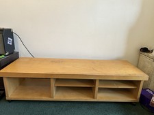 Solid Wood TV Media Stand, Freestanding Brown Medium Wood Tone, Assembled Wheels