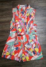 Cynthia Rowley Sleeveless Floral Print Tie Front Shorts Romper
