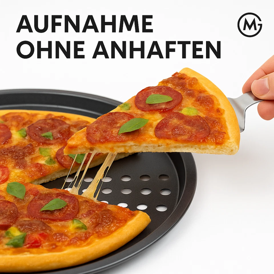 Backblech Carbonstahl antihaft mit Löchern für Pizza 32 cm DE. - Bild 3 von 4