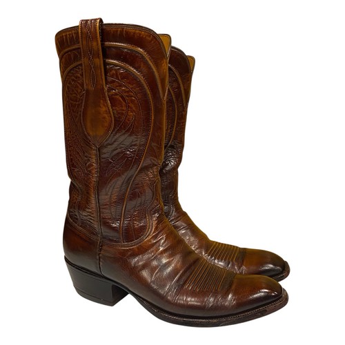 Vintage Lucchese San Antonio Mahogany Cowboy Boots Womens 10B Ribbed Vamp - Image 1