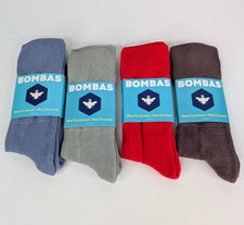 Bombas Midweight Calf Crew Socks Knit Sz Large Set of 4 Solid Red Blue Grey NEW