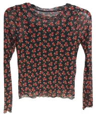 Art Class L (10/12) Red/Black Sheer Floral Long Sleeve W/Black Tank Attached