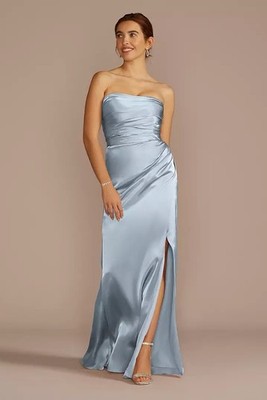 Galina Signature StraplessSatin Evening Gown in Light Blue M