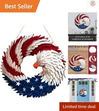 Timeless Wooden Eagle Wreath - 4th of July Hanging Door Sign for Celebrations