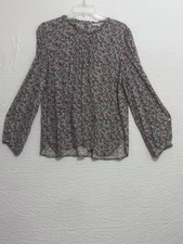 Loft Floral Pleated Ruffle Long Sleeve Size L (C5-1)