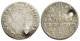 FITZ POLEN POLAND SIGISMUND III VASA TROJAK 1595 OLKUSZ SILVER 20mm2 17g µMAS11