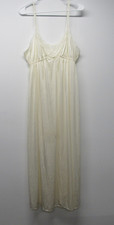Vintage Miss Elaine Lace Trim Satin Maxi Nightgown sz Large Ivory Sheer 1980's