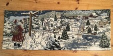 Christmas Wonderland Village Train Santa Table Runner Tapestry 32.5  x12  Blue