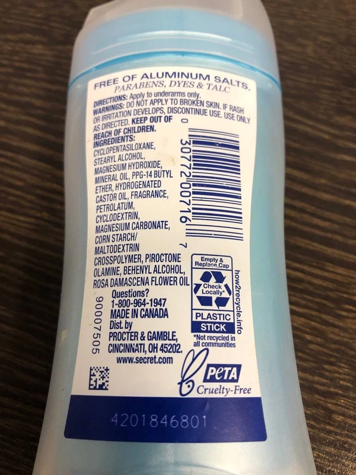 2-PACK Secret Aluminum Free Stick Deodorant 48-HR 2.4oz. - Notes of Rose - Image 2 of 2