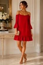 MICHAEL Michael Kors Gold Chain Off Shoulder Bell Sleeve Ruffle Dress Small