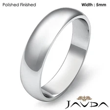 5mm Platinum Dome Plain Men High Polish Wedding Band Matt Finish Ring 7.6g 8-8.5