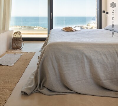Rustic linen bedspread softened linen bed cover various sizes bed cover