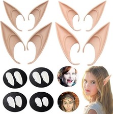 8 Pairs Elf Ears  Vampire Teeth Cosplay Halloween Accessories Pointed Fangs