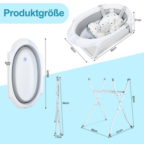 Baby Badewanne Badezimmer Babywanne Faltbare mit Ständer Sicher Ergonomische - Bild 2 von 8