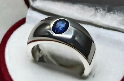 Natural 1.2 Ct Ceylon Deep Blue Sapphire Sterling Silver 925 Handmade Mens Ring