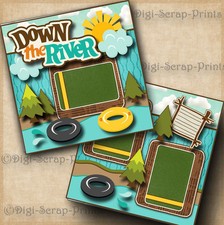 DOWN RIVER  rafting 2 premade scrapbook pages for album layout camp  DIGISCRAP
