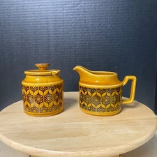 Vintage MCM Royal Sealy Golden Brown Cream And Sugar Set Floral