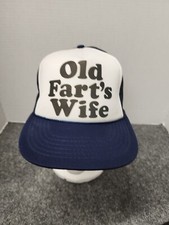 Vtg Old Fart's Wife 80's Snap Back Mesh Trucker Hat Dark Blue  White Fun