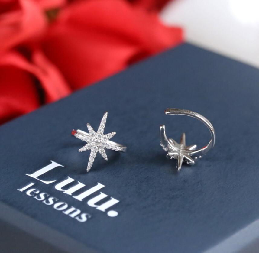 SixPointed Star Hexagram Silver/Rose Gold Pave CZ Clip On Ear Cuff