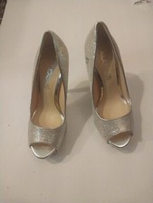 ALDO Women's Silver Glitter Sparkled Peep Toe Stiletto 5" Heels Us 5.5 EUR 36
