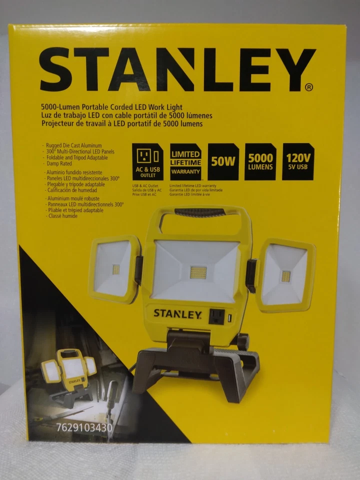 Stanley 5000-Lumen LED Work Light with Stand - Long-Lasting Integrated LED - Image 3 of 4