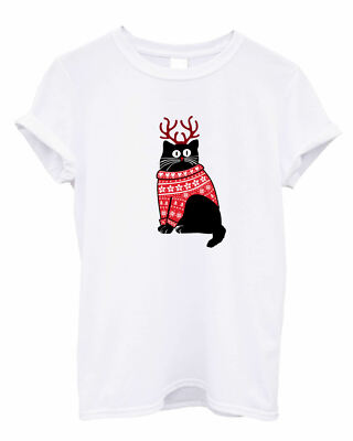 Katze mit Weihnachtspullover Miau Print Trendy Damen Herren Unisex Kätzchen Muschi Katze 