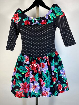 Vintage late 1980's to 1990's Girl's polka dots & floral party dress AMY  TOO! 12 | eBay