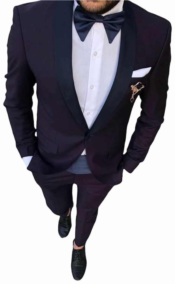 Designer Party Suit Tuxedo Purple Blue Shawl Collar Men's Suits | eBay
