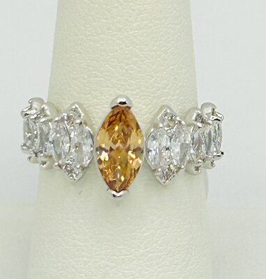 Bomb Party RBP5944 Happier Than Ever Lab Smokey Topaz CZ Rhodium Plated Sz 7