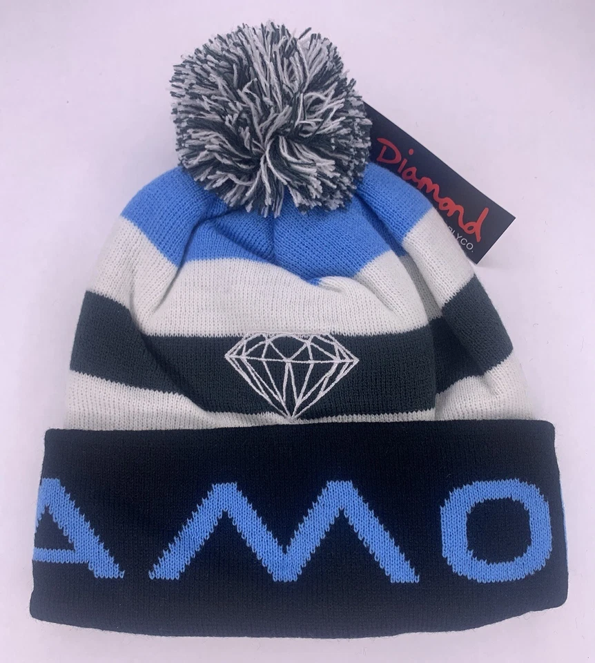 Nuevo Gorro Gorra Diamond Supply POM Azul Negro Blanco Nuevo con Etiquetas Foto 3 de 4